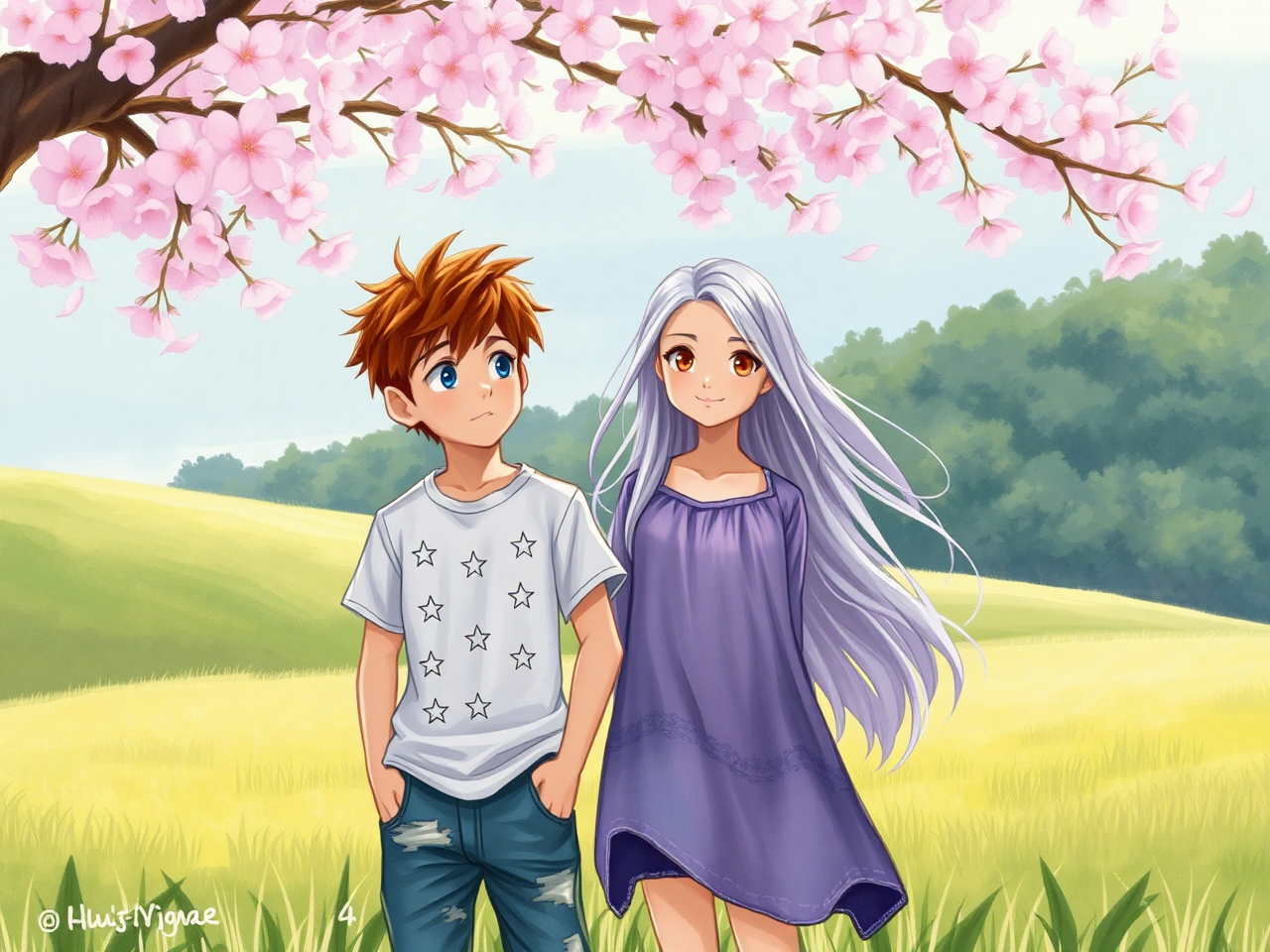 boy,giirl,ghibli style
